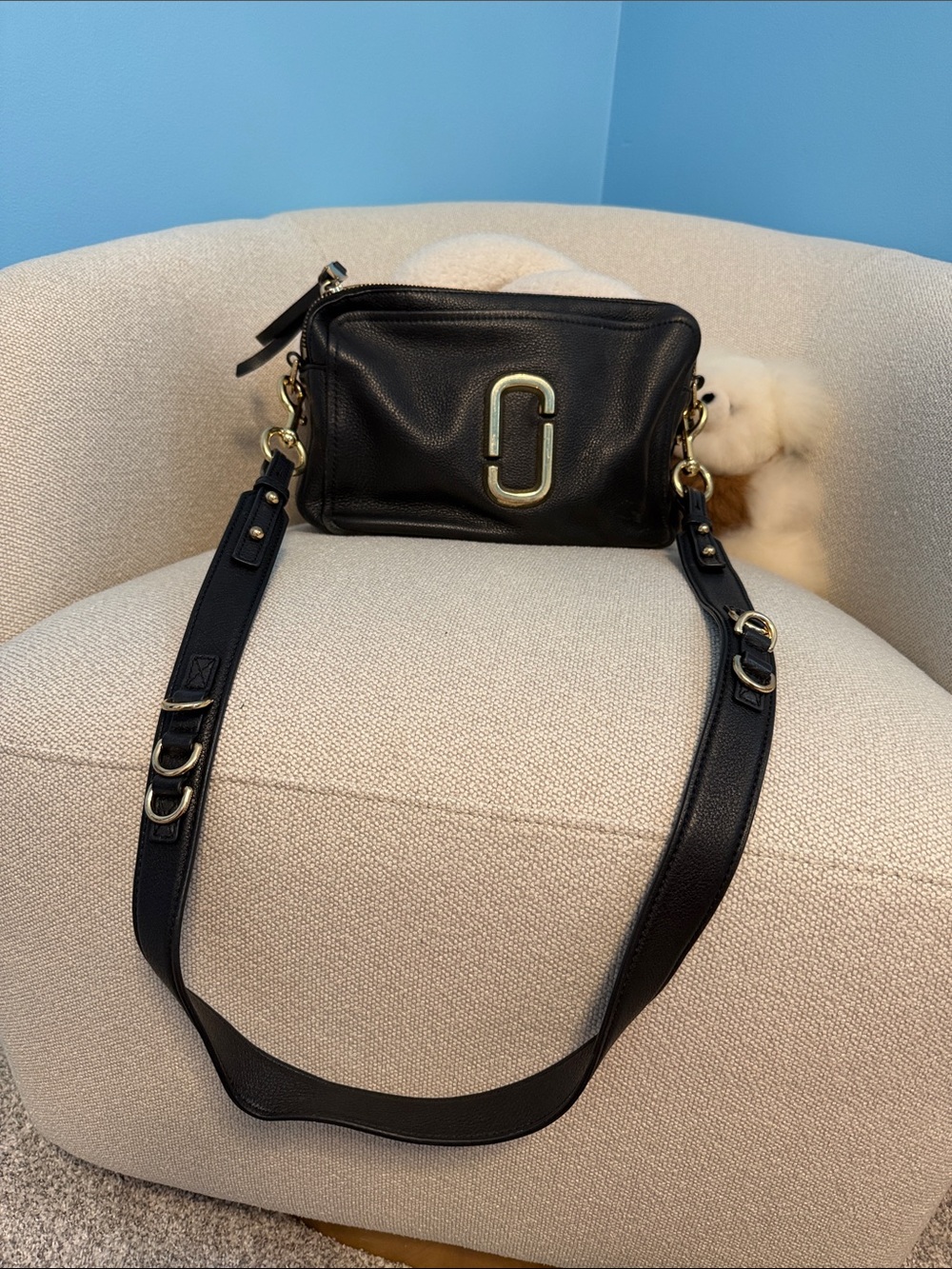 Marc Jacobs Black Pebbled Leather Crossbody with Gold Hardware
